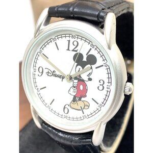Disney Women's Watch Mickey Mouse XWA4384 Silver Dial Quartz Black Leather